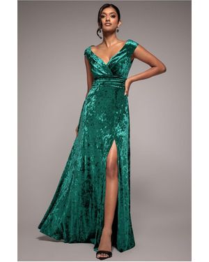 Goddiva Ice Velvet Bardot Wrap Maxi - Blue