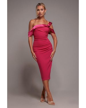 Goddiva One Shoulder Satin Band Bodycon Midi Dress - Pink