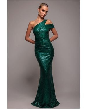 Goddiva One Shoulder Sequin Evening Maxi - Blue