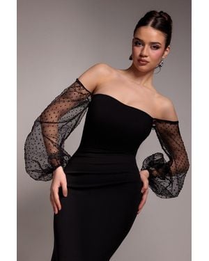 Goddiva Dobby Organza Bishop Sleeve Multiway Maxi Dress - Black