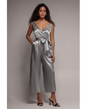 Goddiva Satin Culotte Jumpsuit - Grey