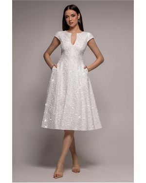 Goddiva Bead Embellished Jacquard A Line Midi Dress - Grey