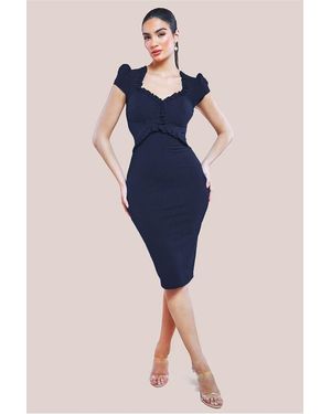 Goddiva Cap Sleeve Frill Edge Midi Dress - Blue