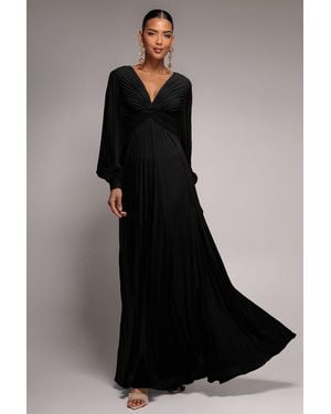 Goddiva Fully Pleated Chiffon Maxi Dress - Black