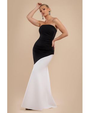 Goddiva Sleeveless Mermaid Hem Monochrome Contrast Maxi Dress- Cream - Natural