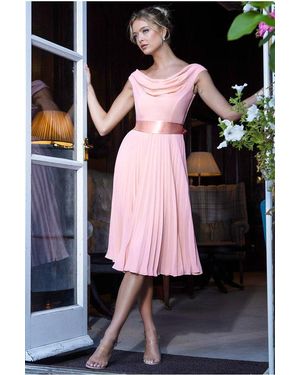 Goddiva Cowl Neck Pleated A-Line Chiffon Midi Dress - Black