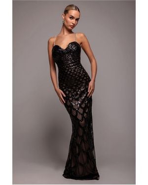 Goddiva Diamante Strap Fish Scale Sequin Maxi Dress - Blue