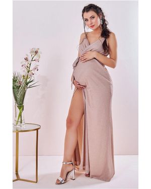 Goddiva Maternity Wrap Spaghetti Strap Maxi Blush - Pink