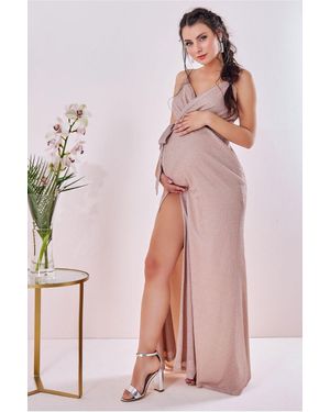 Goddiva Maternity Wrap Spaghetti Strap Maxi Blush - Pink