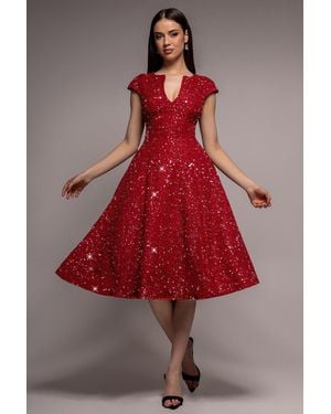 Goddiva Bead Embellished Jacquard A Line Midi Dress - Red