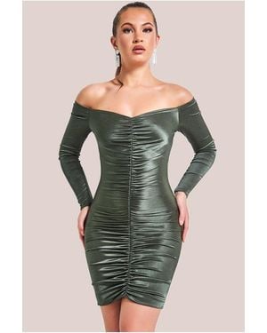 Goddiva Off The Shoulder Ruched Mini - Green