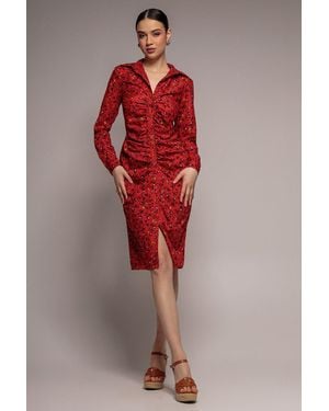 City Goddess Floral Print Shirt Dress - Red
