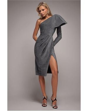 Goddiva One Sleeve Frill Lurex Midi Dress - Metallic