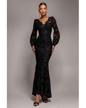 Goddiva Embroidered Lace Scalloped Edge Maxi Dress - Blue