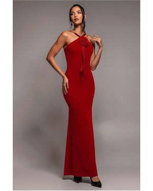 Goddiva Racer Neck Corsage Scuba Maxi - Red