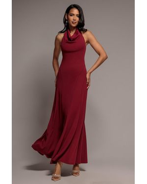 Goddiva Halterneck Cowl Neck Backless Scuba Crepe Maxi Dress - Red