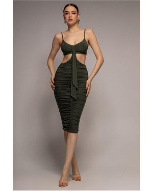 City Goddess Cut Out Ruched Bodycon Midi Dress - Green