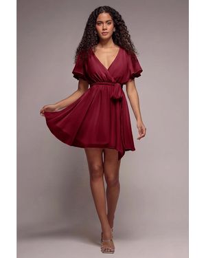 Goddiva Flutter Sleeve Wrap Mini Dress With Elasticated Waist - Red