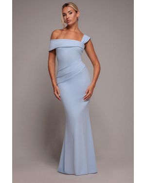 Goddiva Off The Shoulder Pleated Waist Maxi Dress - Grey