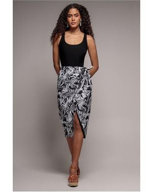 City Goddess Printed High Waist Wrap Midi Skirt - Blue