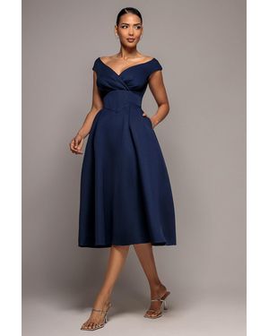 Goddiva Corset Fit & Flare Midi Dress - Blue