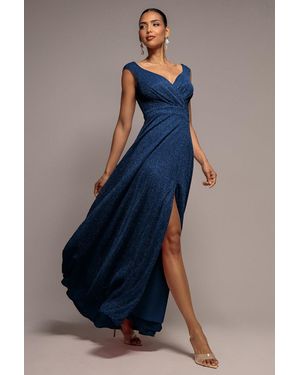 Goddiva Crossover Lurex Glitter Maxi Dress - Blue