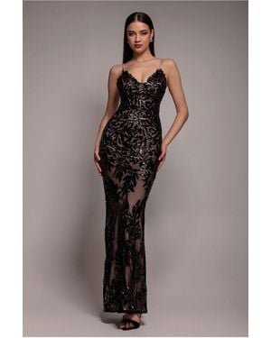 Goddiva Cross Back Diamante Strap Sequin Maxi - Black
