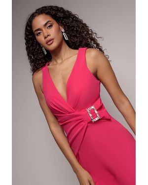 Goddiva Buckle Plunge Bow Detail Jumpsuit - Pink