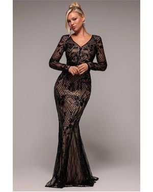 Goddiva Full Sleeve Sequin Evening Dress - Black