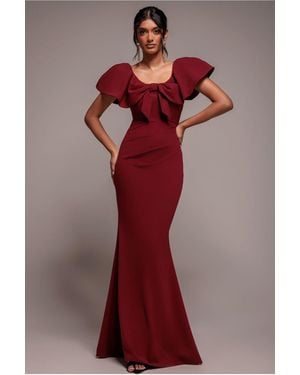 Goddiva Cape Sleeve Detail Front Tie Maxi Dress - Red
