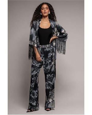 Goddiva Foil Print Wide Leg Trousers - Black