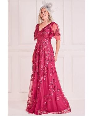 Goddiva Embroidered Flared Sleeve Maxi Dress - Pink