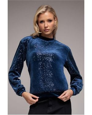 Goddiva Sequin Velvet Sweater - Blue