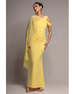 Goddiva One Shoulder Chiffon Cape Crepe Maxi Dress - Multicolour