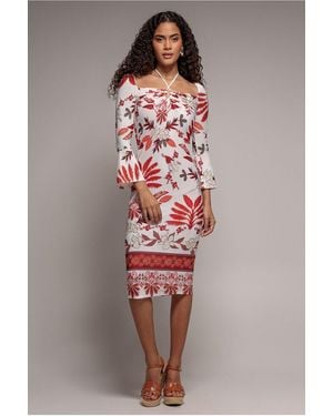 Goddiva Printed Tie Back Midi Dress - Natural