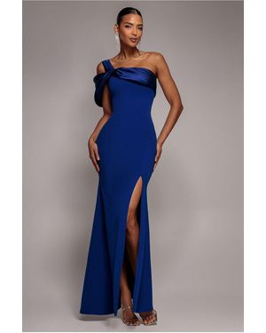 Goddiva Satin Twist One Shoulder Maxi Dress - Blue