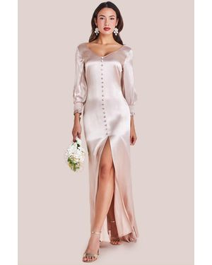 Goddiva Satin Viscose Front Split Maxi - Pink