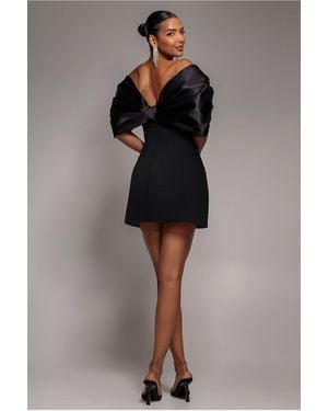 Goddiva Off Shoulder Back Satin Bow Scuba Mini Dress - Grey