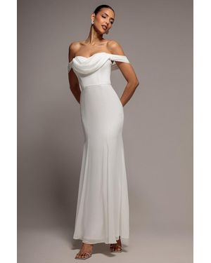 Goddiva Chiffon Bardot Cowl Neck Maxi Dress - Grey