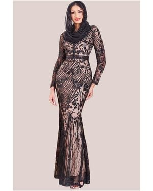 Goddiva Modesty Sequin Evening Maxi Dress - Black