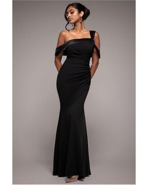 Goddiva One Shoulder Satin Band Maxi Dress - Black