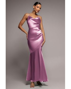 Goddiva Satin Cowl Neck With Strappy Back Maxi - Pink