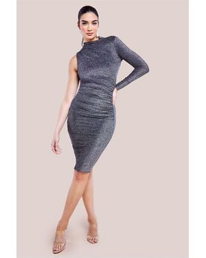 Goddiva Open Back One Sleeve Lurex Midi - Blue