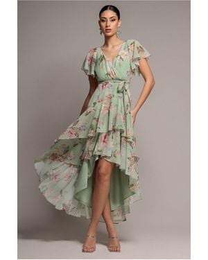 Goddiva Flutter Sleeve Chiffon Midaxi Wrap Dress - Grey