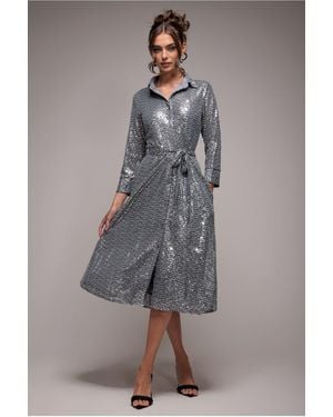 Goddiva Sequin Skater Shirt Dress - Grey