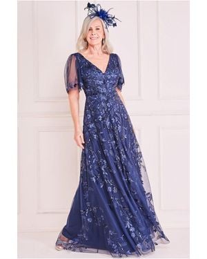 Goddiva Embroidered Flared Sleeve Maxi - Blue