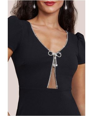 Goddiva Diamante Embellished Bow Scuba Crepe Maxi Dress - Blue
