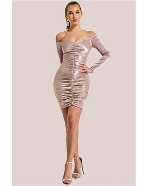 Goddiva Off The Shoulder Ruched Mini - Multicolour