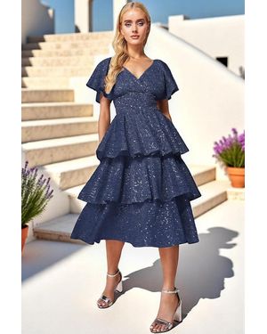 Goddiva Sequin Lurex Tiered Midi Dress - Blue