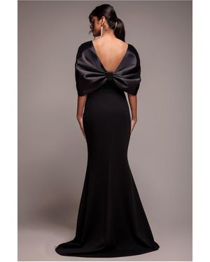 Goddiva Off Shoulder Back Satin Bow Scuba Maxi Dress - Black